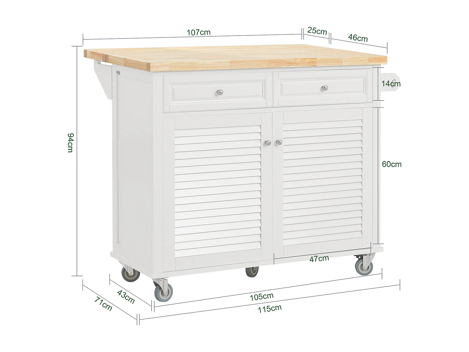 SoBuy FKW84-II-WN Desserte sur roulettes Meuble de Cuisine de Service Roulant avec Plans de Travail Rabattable - Grande Armoire de Rangement