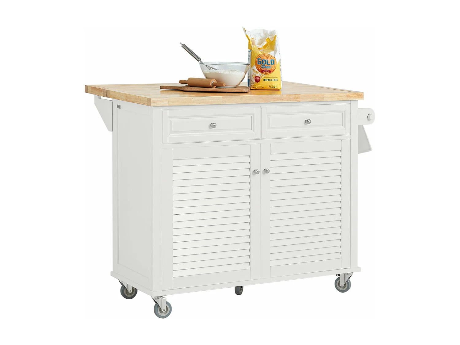 SoBuy FKW84-II-WN Desserte sur roulettes Meuble de Cuisine de Service Roulant avec Plans de Travail Rabattable - Grande Armoire de Rangement