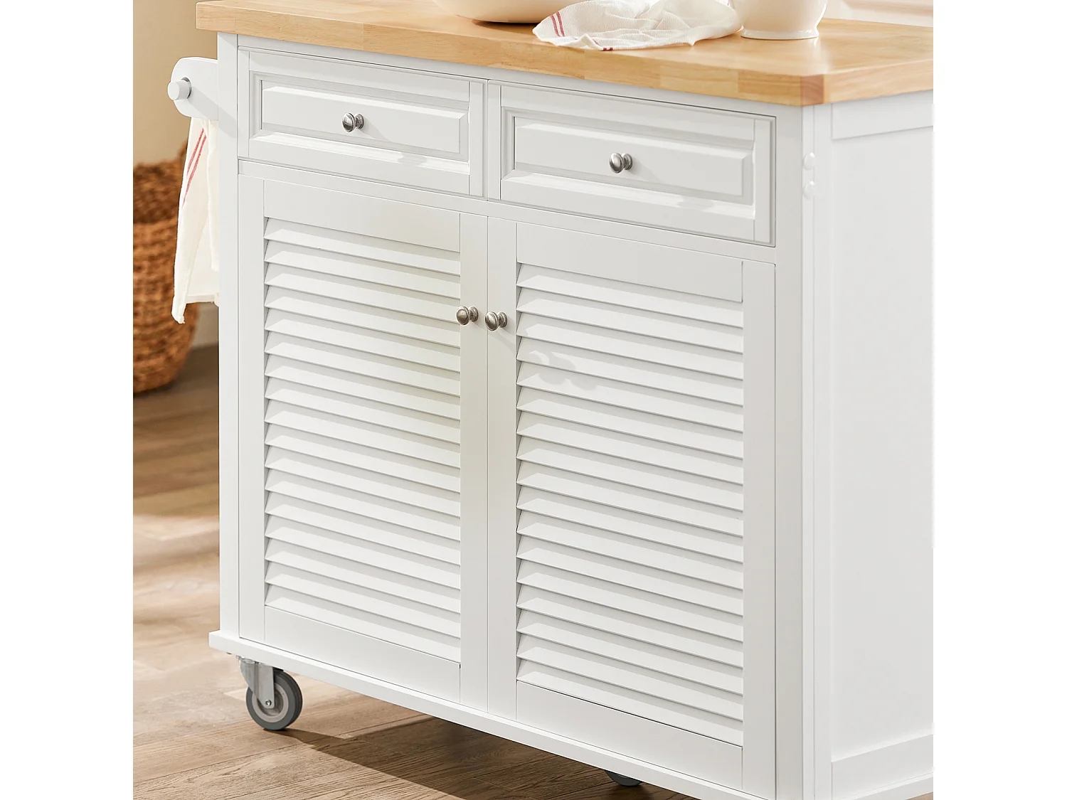 SoBuy FKW84-II-WN Desserte sur roulettes Meuble de Cuisine de Service Roulant avec Plans de Travail Rabattable - Grande Armoire de Rangement