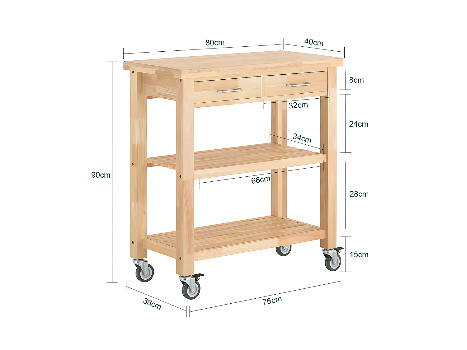 Carrito de server, Estantería de cocina, Carro de cocina,naturaleza  80  x 40 x 90cm FKW24-N SoBuy ES