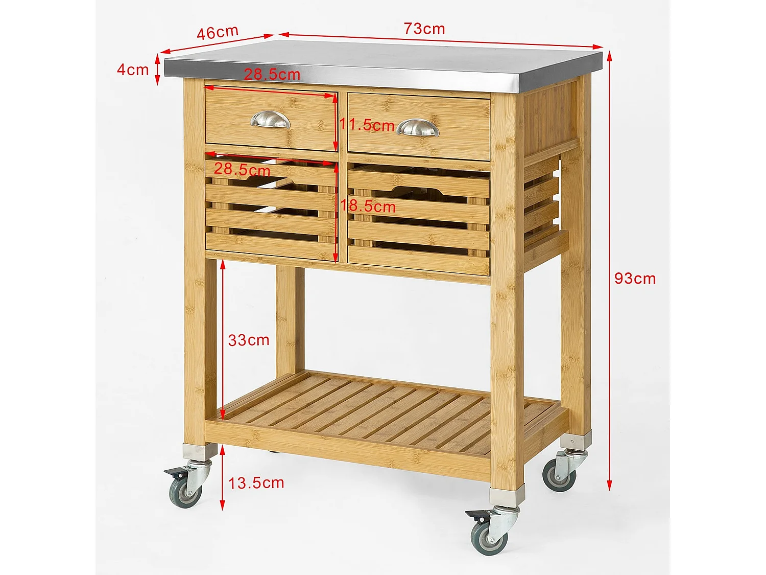 Carrito de Cocina con Piso de Acero, Estantería de Cocina, Carrito de Servir de Bambú, FKW40-N SoBuy ES