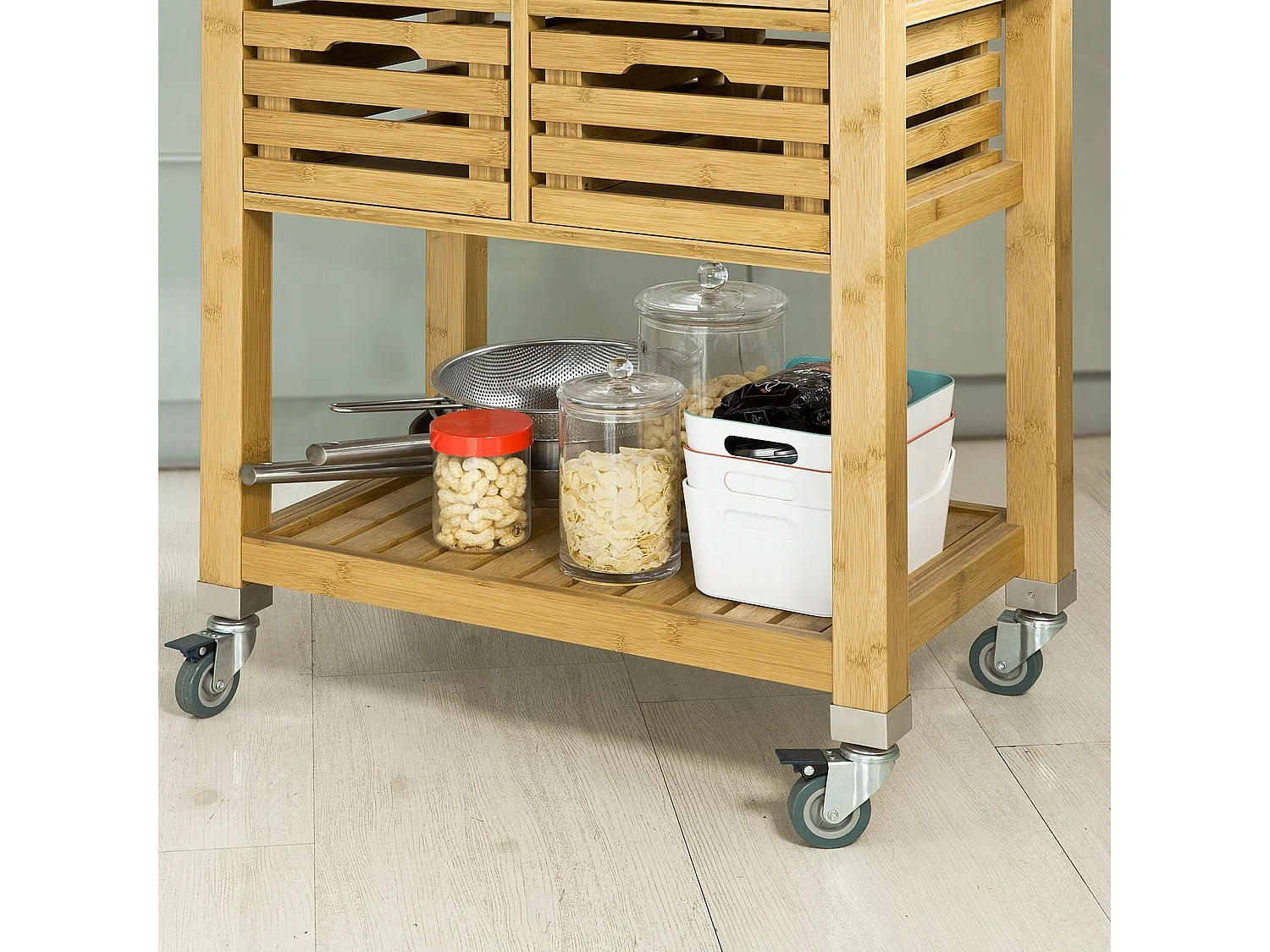 Carrito de Cocina con Piso de Acero, Estantería de Cocina, Carrito de Servir de Bambú, FKW40-N SoBuy ES
