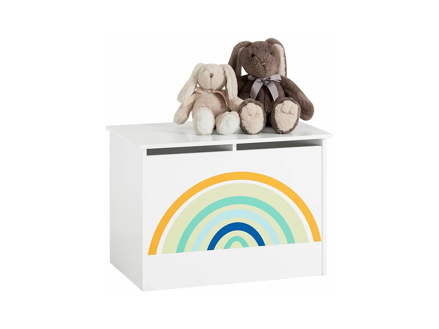 SoBuy KMB70-W Speelgoedkist voor Kinderen, Speelgoed Opbergdoos, Opbergkist met Scharnierend Deksel, Regenboogdesign, Kinderboekenplank