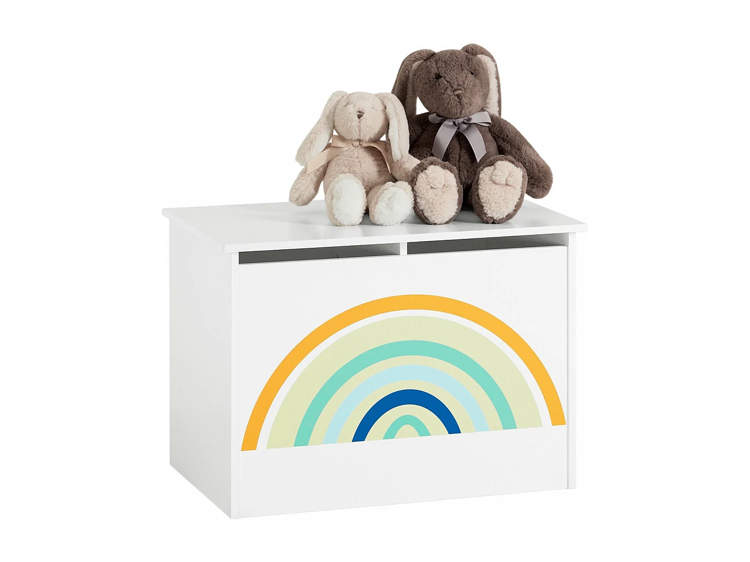 Coffre à Jouets pour Enfants, Boîte à Jouets avec Couvercle Rabattable, Motif arc-en-ciel, KMB70-W