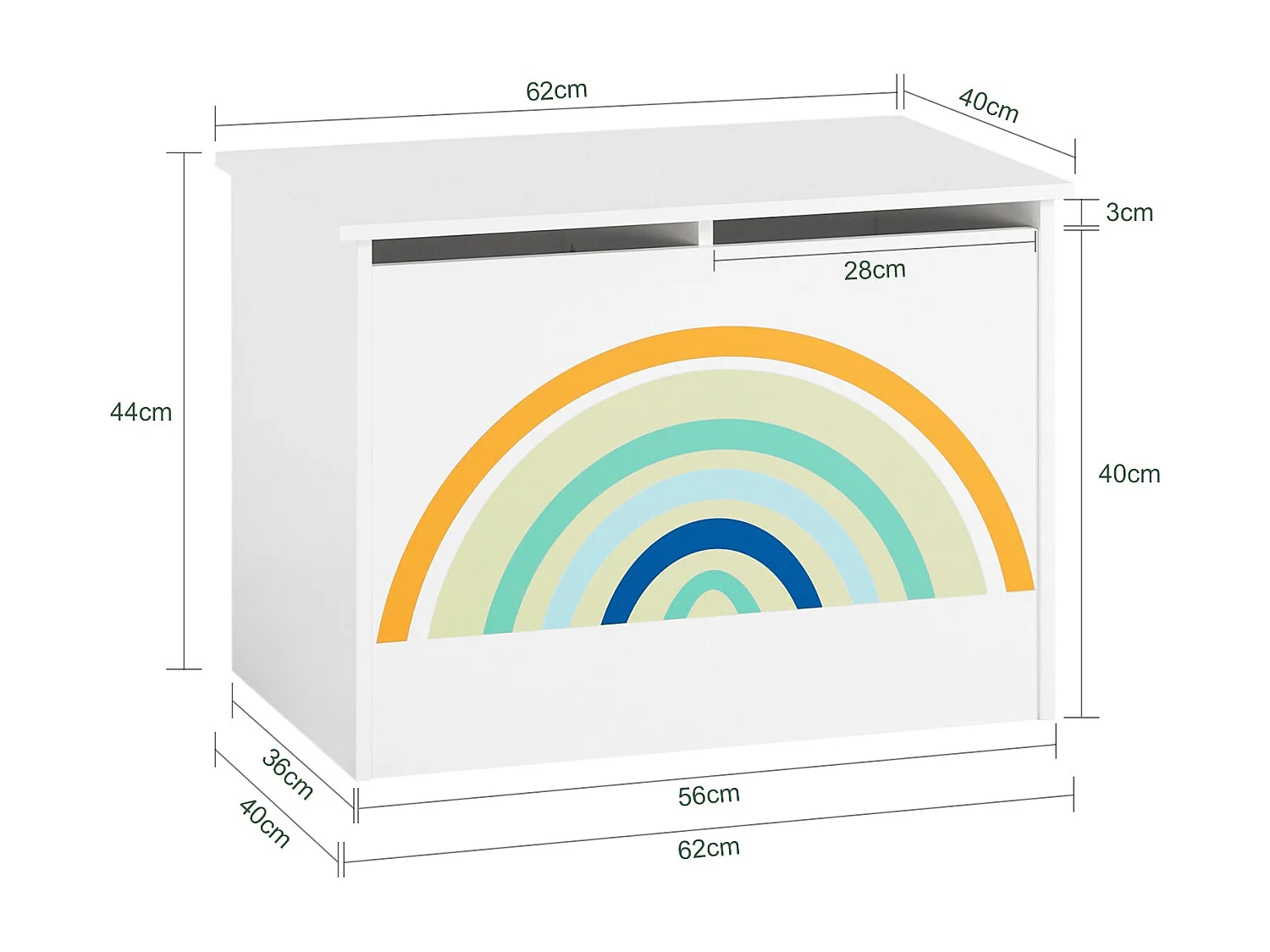 Coffre à Jouets pour Enfants, Boîte à Jouets avec Couvercle Rabattable, Motif arc-en-ciel, KMB70-W