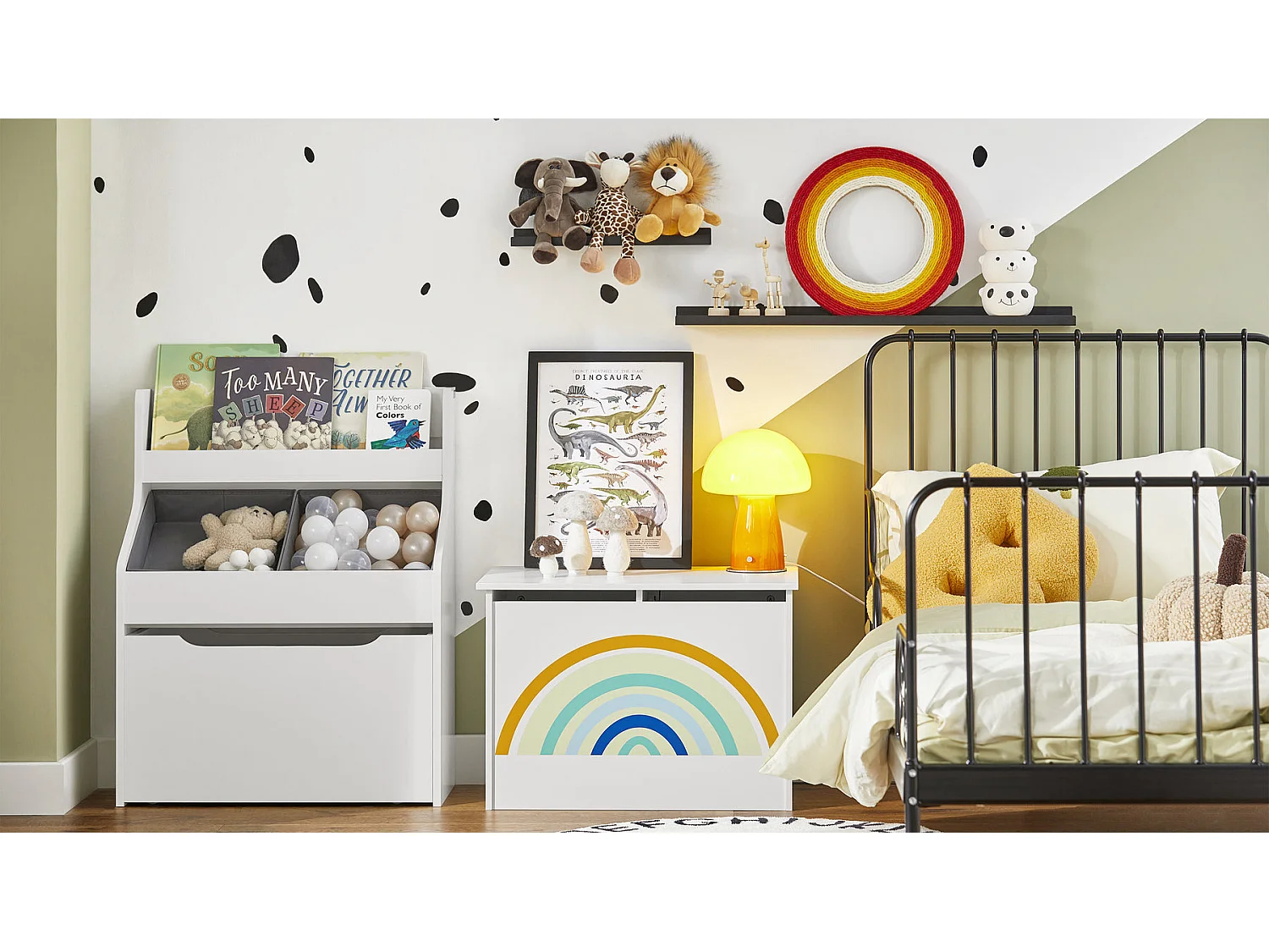 Coffre à Jouets pour Enfants, Boîte à Jouets avec Couvercle Rabattable, Motif arc-en-ciel, KMB70-W