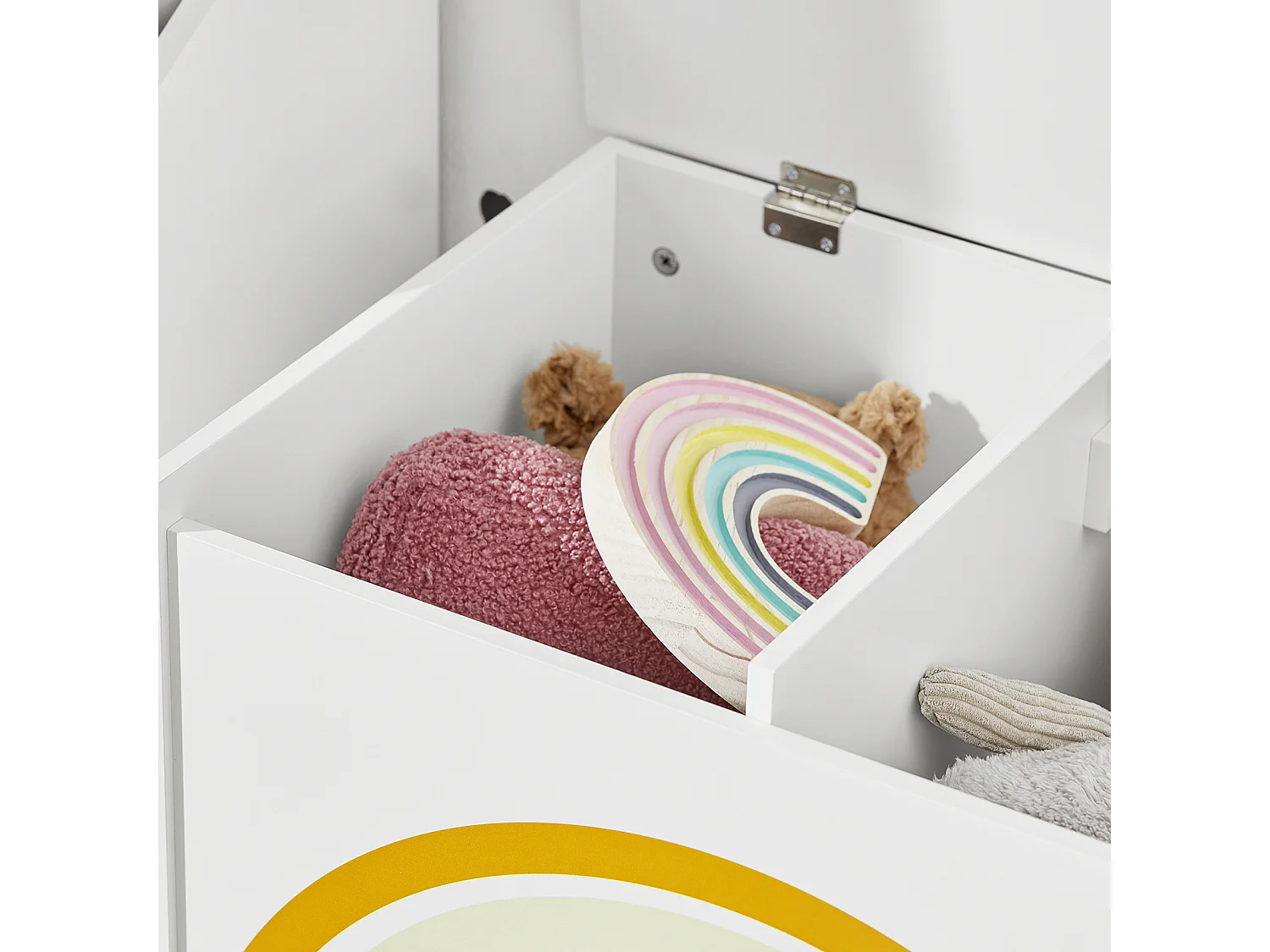 Coffre à Jouets pour Enfants, Boîte à Jouets avec Couvercle Rabattable, Motif arc-en-ciel, KMB70-W