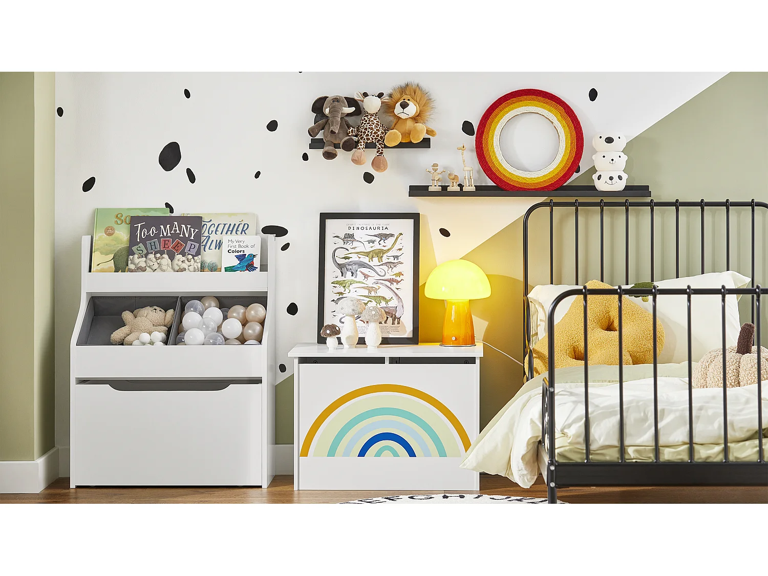Coffre à Jouets pour Enfants, Boîte à Jouets avec Couvercle Rabattable, Motif arc-en-ciel, KMB70-W