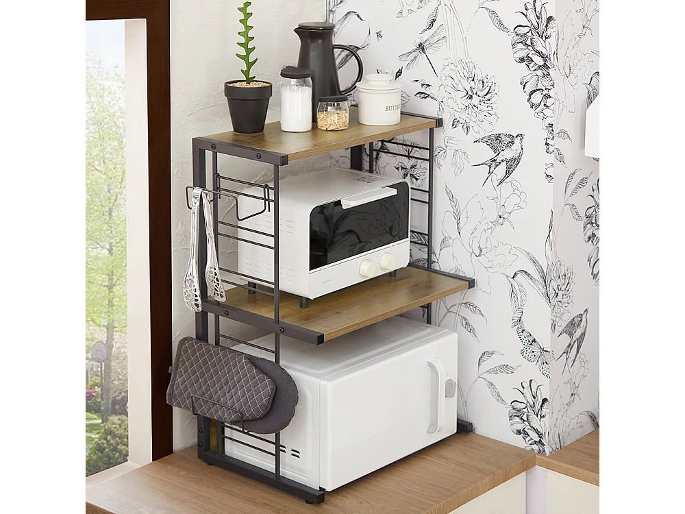 SoBuy KCR08-PF Keuken Magnetron Planken Dubbel Magnetron Rek Magnetron Plank 2 Tier Keuken Plank, Ijzeren Frame, Max Belasting 40kg