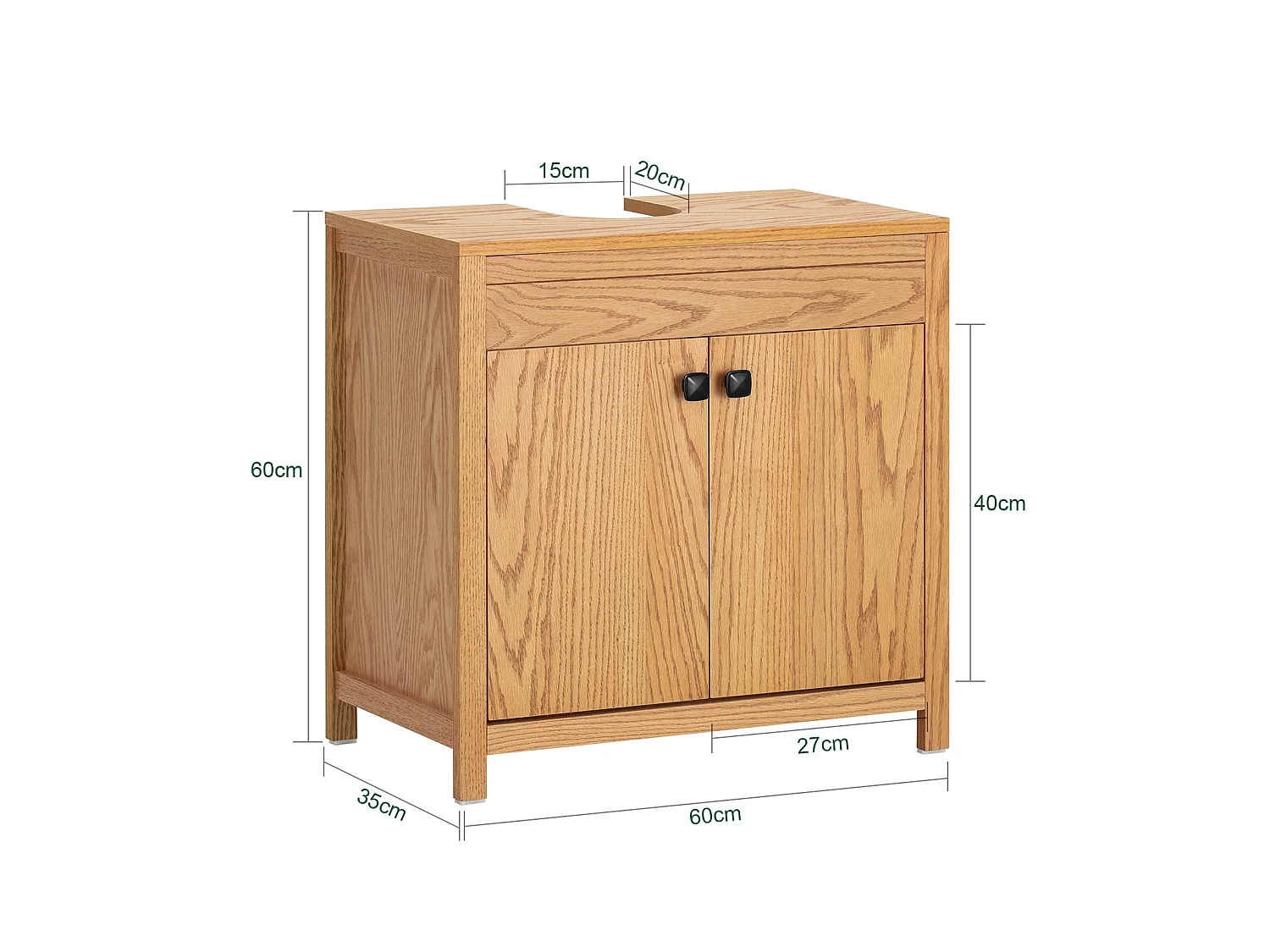 Meuble Sous-Lavabo, Meuble Sous-Vasque à 2 étages réglable et 2 Portes, BZR98-N