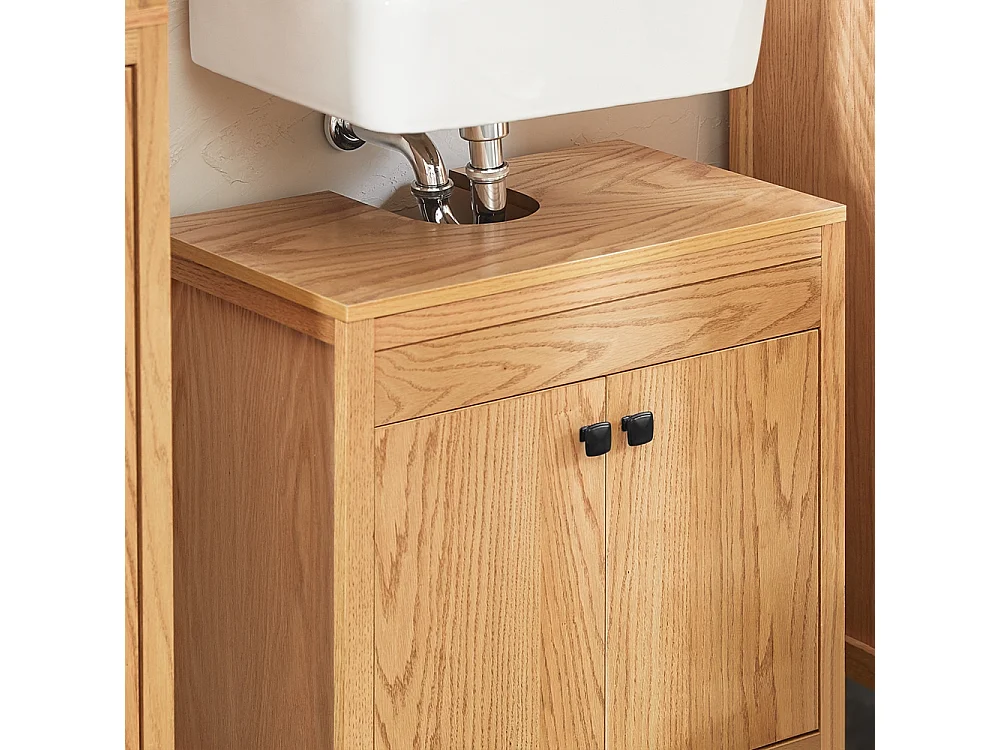 Meuble Sous-Lavabo, Meuble Sous-Vasque à 2 étages réglable et 2 Portes, BZR98-N