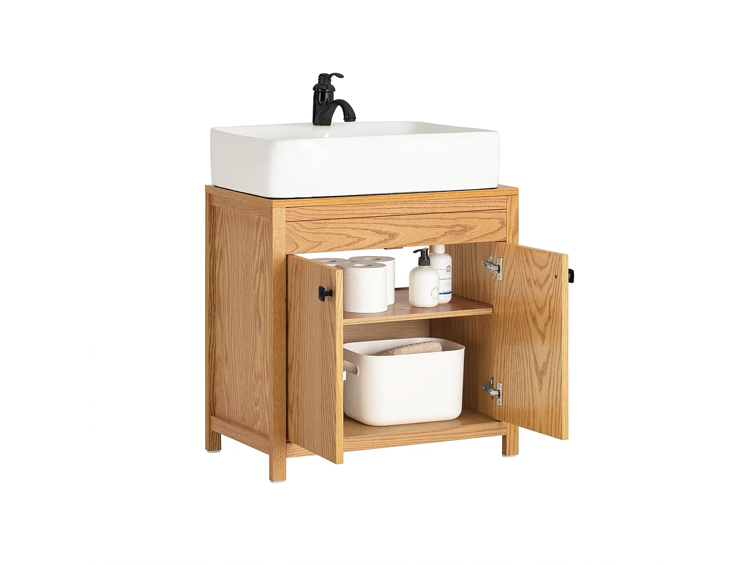 Meuble Sous-Lavabo, Meuble Sous-Vasque à 2 étages réglable et 2 Portes, BZR98-N