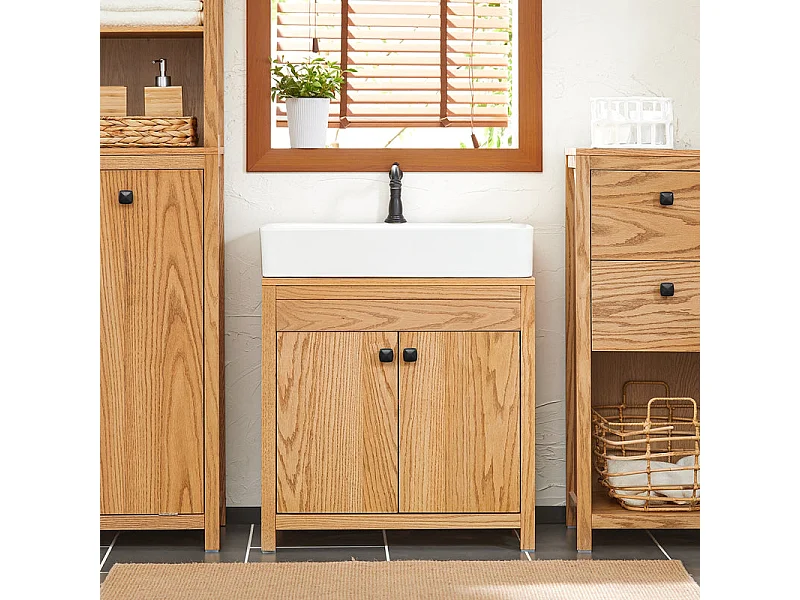 Meuble Sous-Lavabo, Meuble Sous-Vasque à 2 étages réglable et 2 Portes, BZR98-N