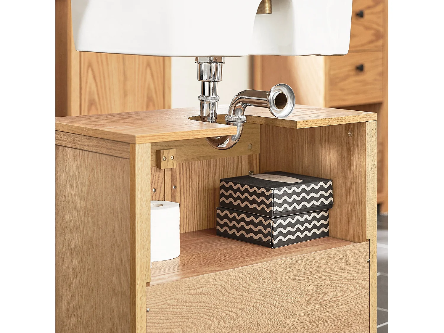 Meuble Sous-Lavabo, Meuble Sous-Vasque à 2 étages réglable et 2 Portes, BZR98-N