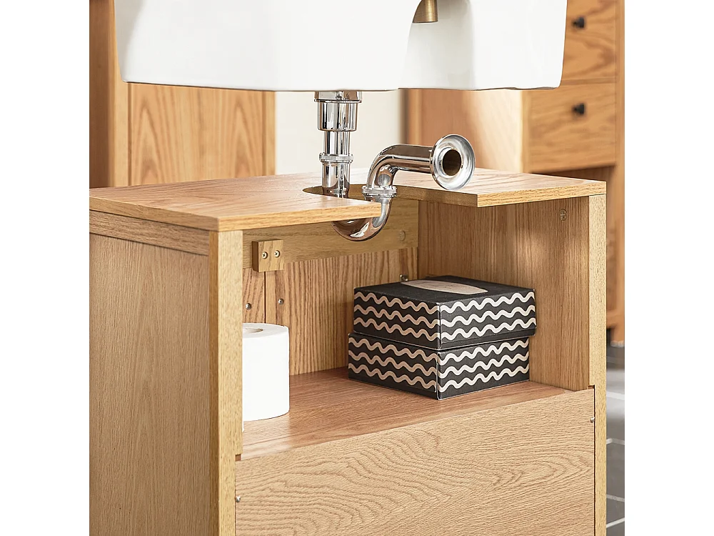 Meuble Sous-Lavabo, Meuble Sous-Vasque à 2 étages réglable et 2 Portes, BZR98-N