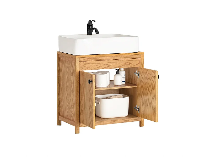 Meuble Sous-Lavabo, Meuble Sous-Vasque à 2 étages réglable et 2 Portes, BZR98-N