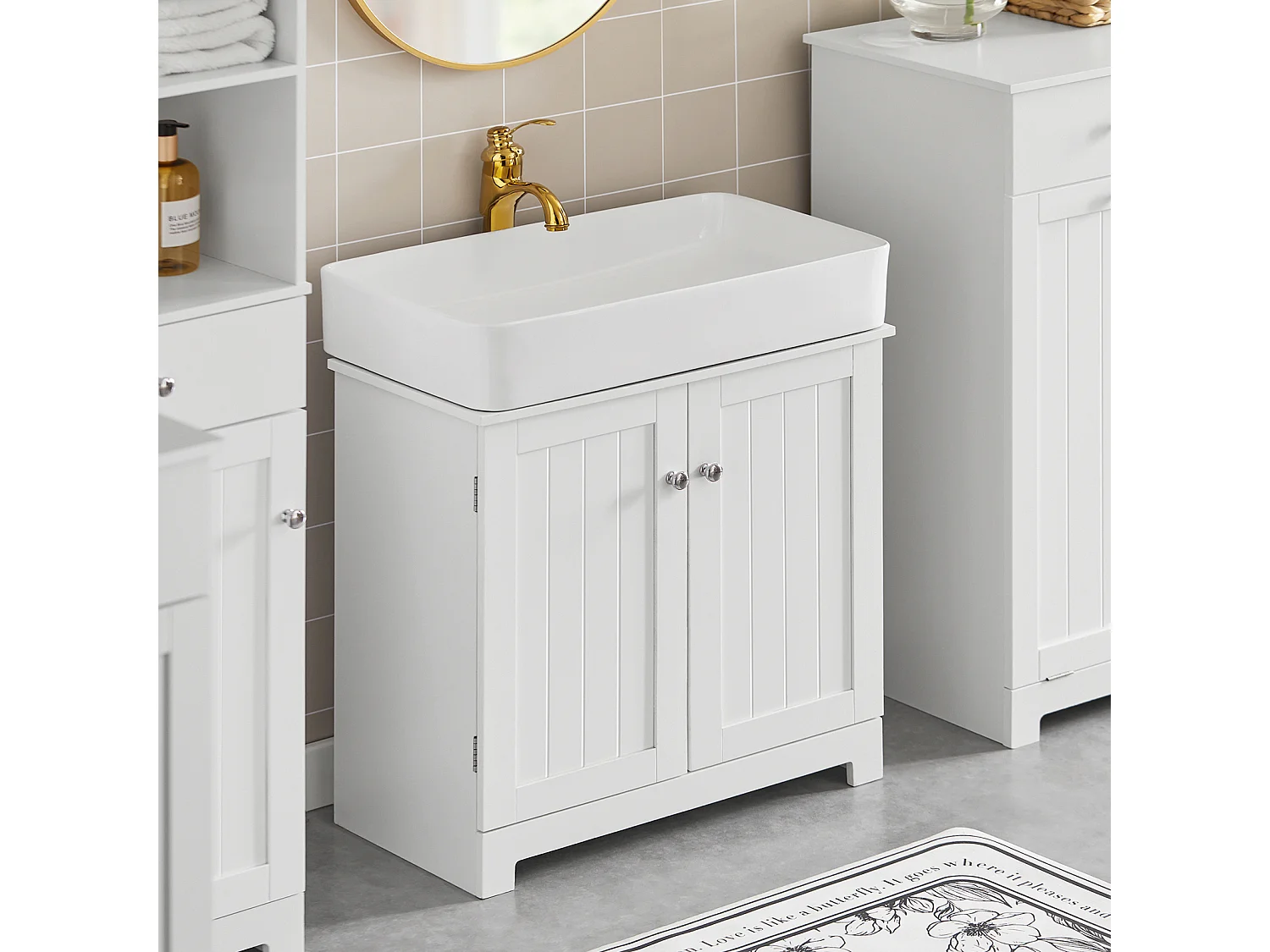 Meuble sous-Lavabo à 2 étages et 2 Portes Meuble de Rangement de Salle de Bain, BZR18-II-W