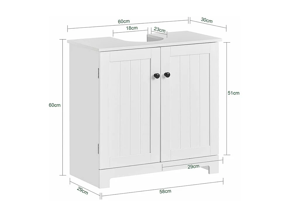 Meuble sous-Lavabo à 2 étages et 2 Portes Meuble de Rangement de Salle de Bain, BZR18-II-W