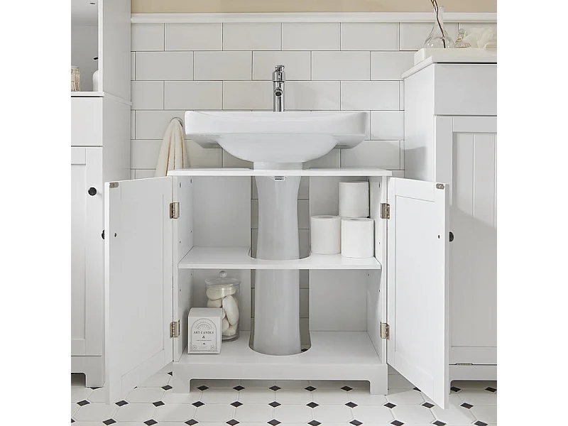 Meuble sous-Lavabo à 2 étages et 2 Portes Meuble de Rangement de Salle de Bain, BZR18-II-W