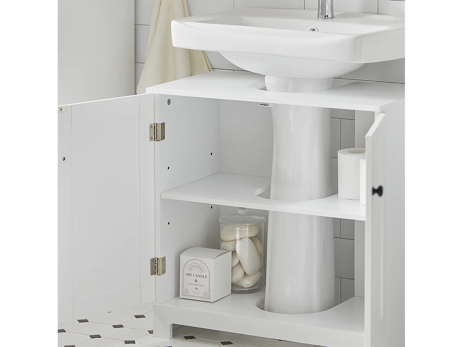 Meuble sous-Lavabo à 2 étages et 2 Portes Meuble de Rangement de Salle de Bain, BZR18-II-W