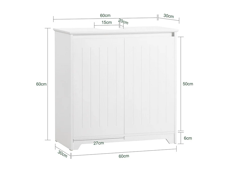 Sobuy bzr108-w meuble sous lavabo de salle de bain, meuble sous évier, meuble sous vasque, meuble évier de cuisine avec 2 portes