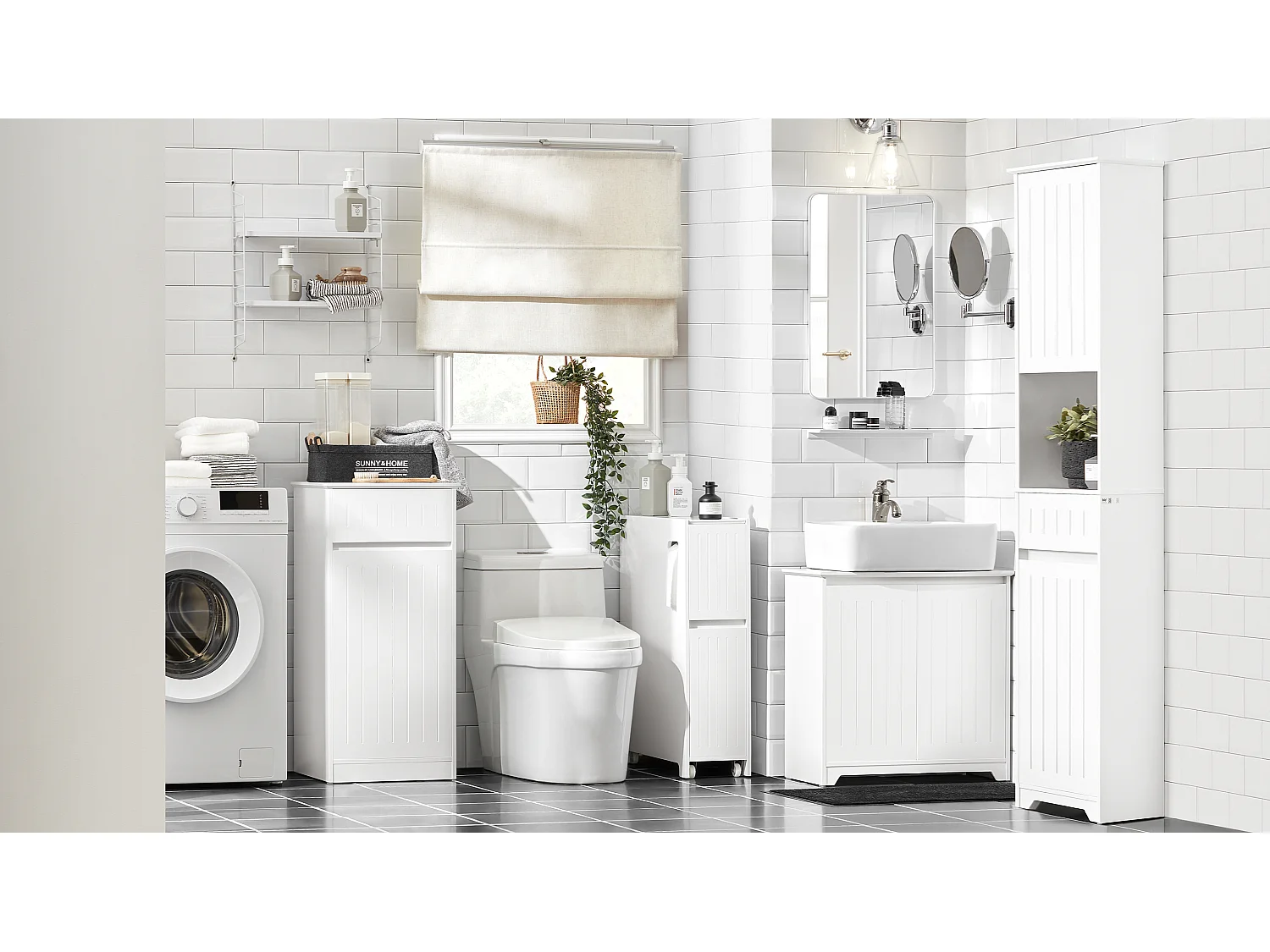 Sobuy bzr108-w meuble sous lavabo de salle de bain, meuble sous évier, meuble sous vasque, meuble évier de cuisine avec 2 portes