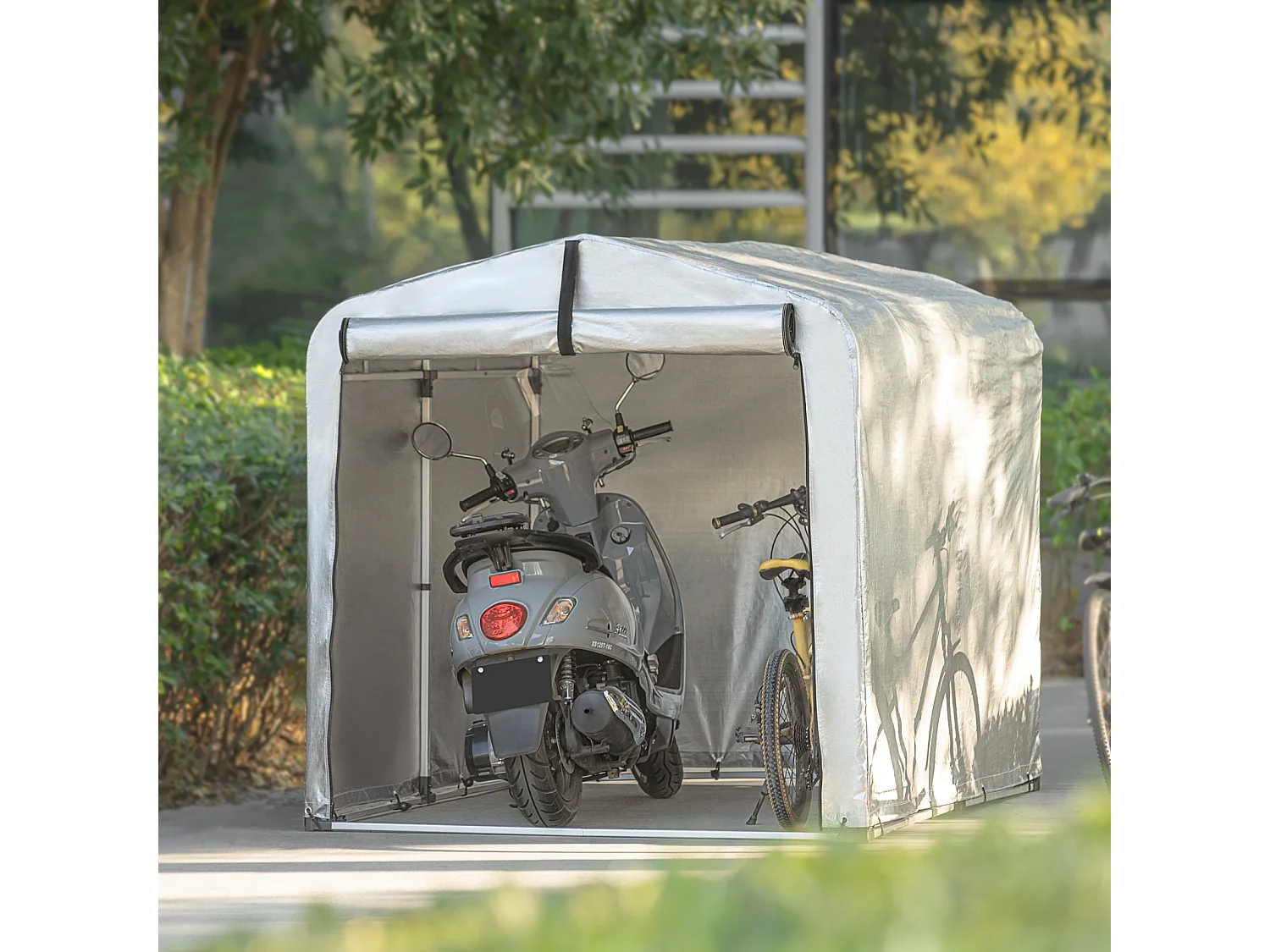 SoBuy KLS11-L Abri de Jardin Tente de Stockage Multifonctionnel Garage pour Vélo Extérieur en Couleur d’Argent 159x219x165 cm