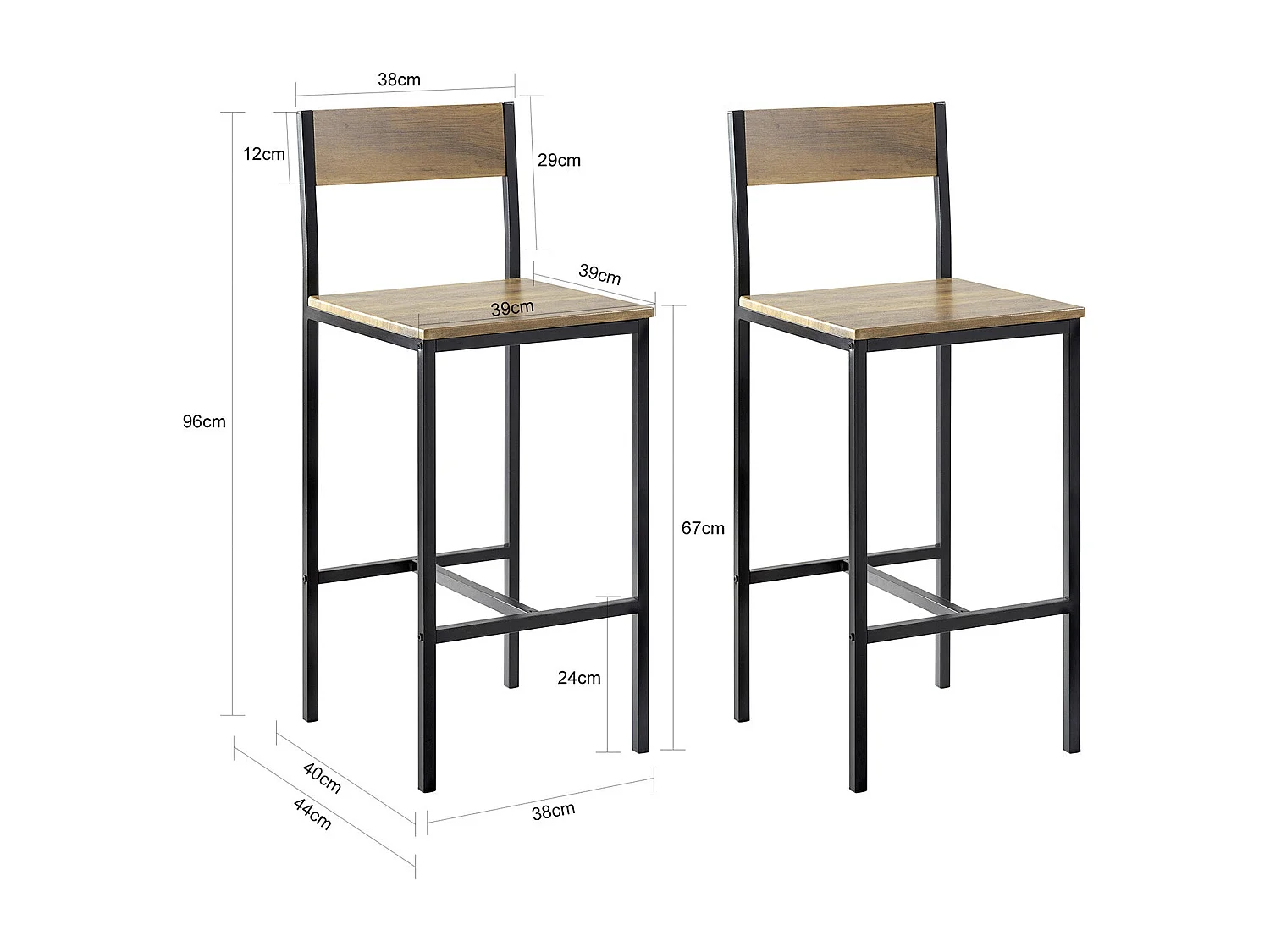 Lot de 2 Chaises Tabourets de Bar Cuisine Chaises de Bar, avec Repose-Pieds, FST53-XLx2
