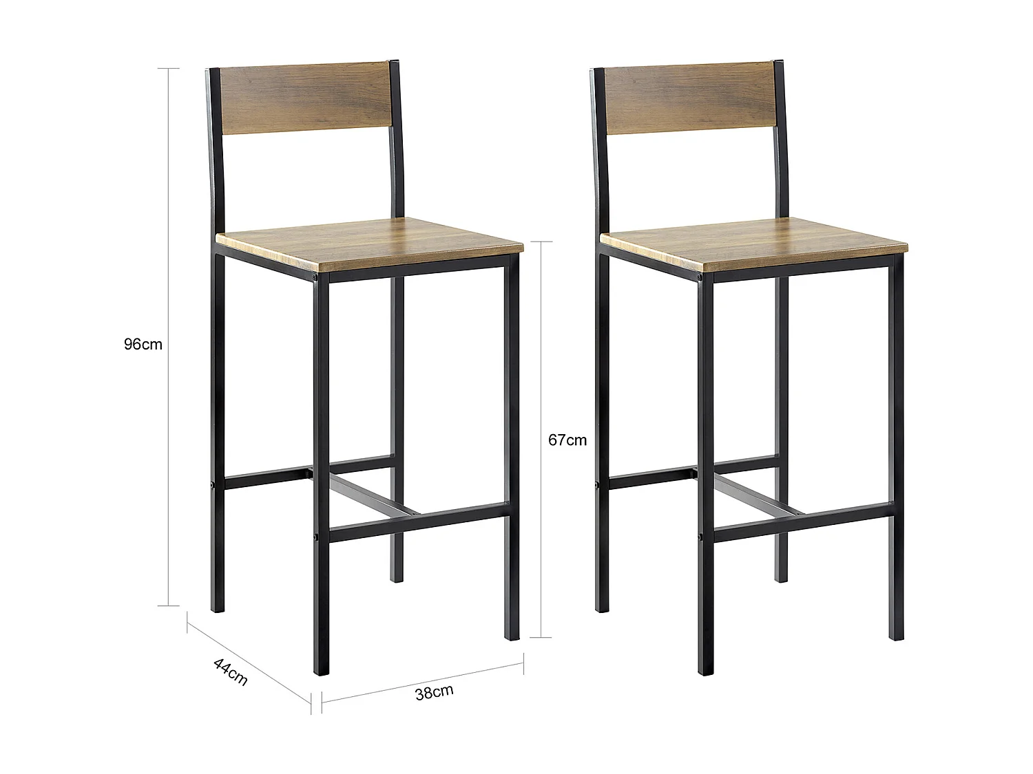 Lot de 2 Chaises Tabourets de Bar Cuisine Chaises de Bar, avec Repose-Pieds, FST53-XLx2