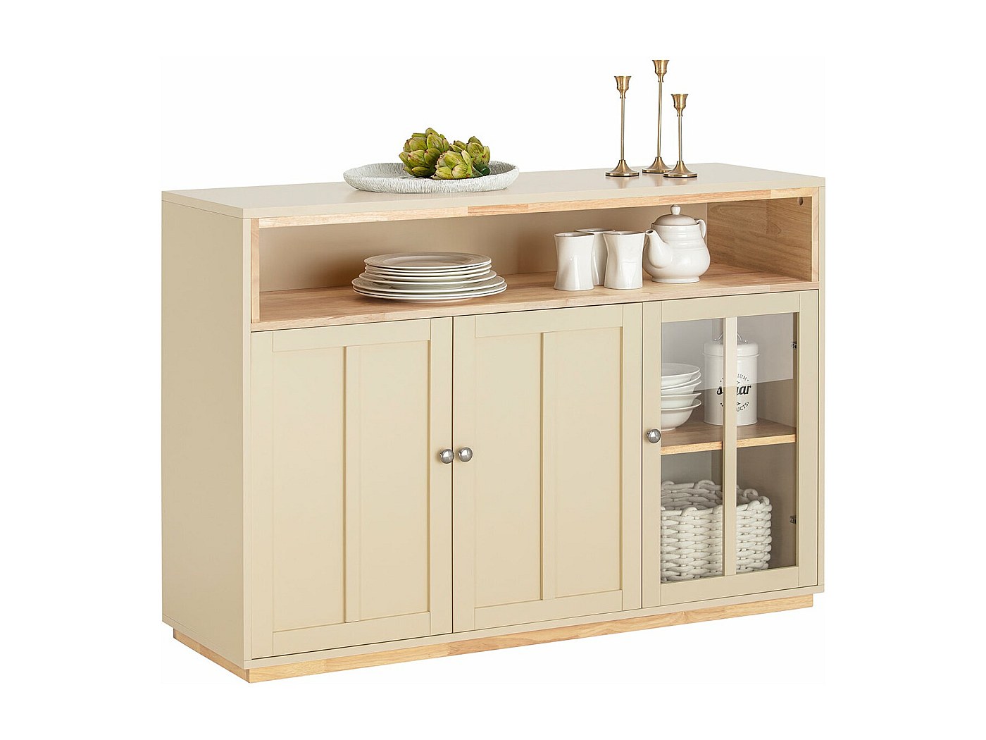 HOCSOK 120 cm Dressoir Keuken, keukenkast met stopcontact en magnetronrek, voorraadskast buffetkast met verstelbare planken voor keuken, eetkamer, woonkamer, 120×85×40 cm