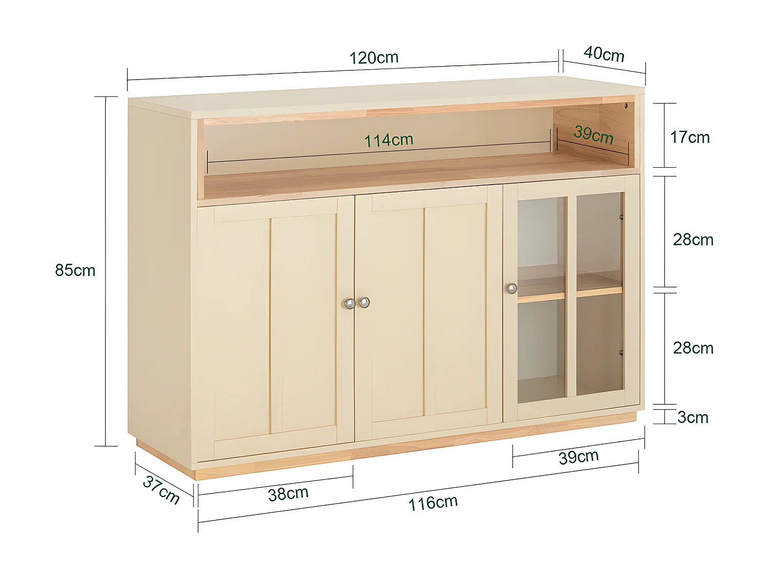 Buffet Placard de Cuisine Meuble de Rangement avec 3 Portes Meuble d'entrée, FSB80-MI