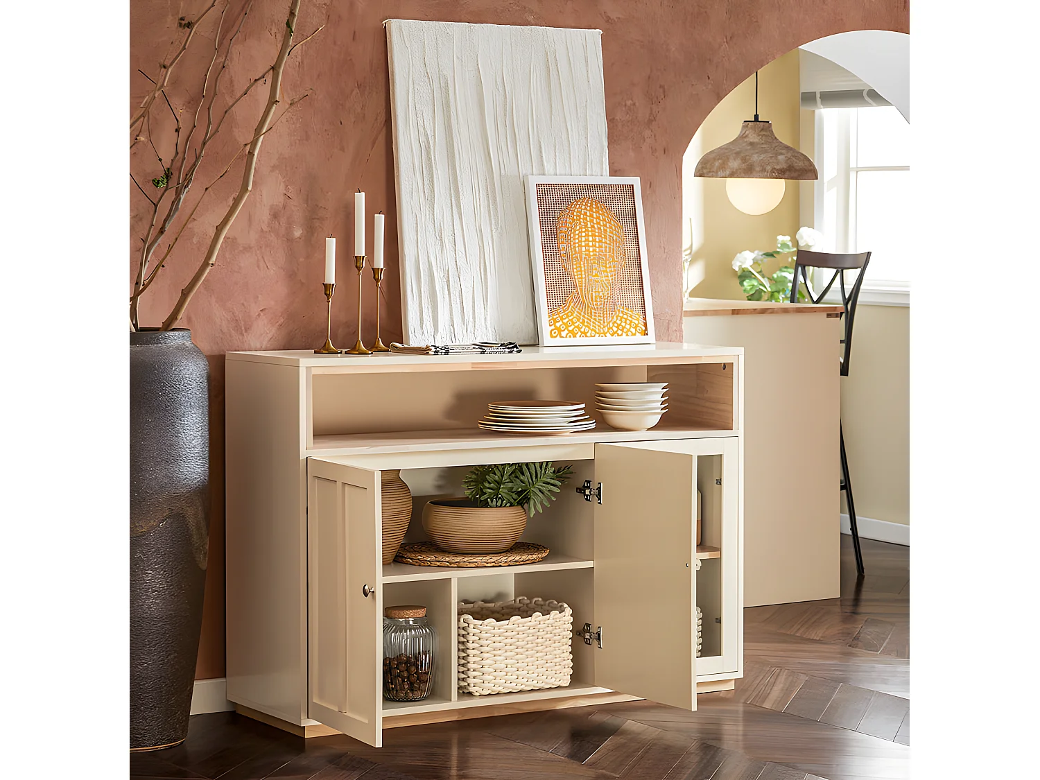 Buffet Placard de Cuisine Meuble de Rangement avec 3 Portes Meuble d'entrée, FSB80-MI