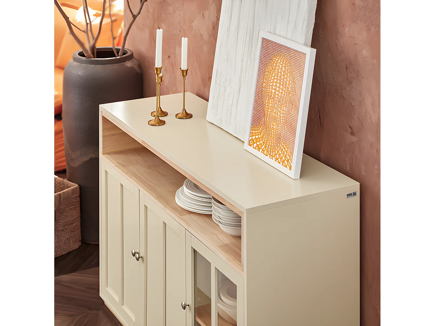 Buffet Placard de Cuisine Meuble de Rangement avec 3 Portes Meuble d'entrée, FSB80-MI