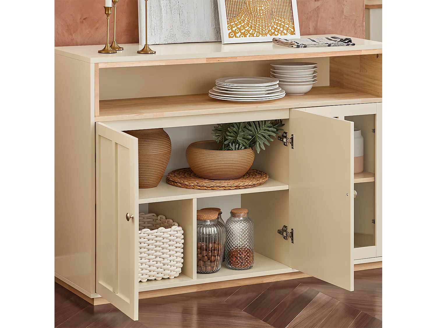 Buffet Placard de Cuisine Meuble de Rangement avec 3 Portes Meuble d'entrée, FSB80-MI