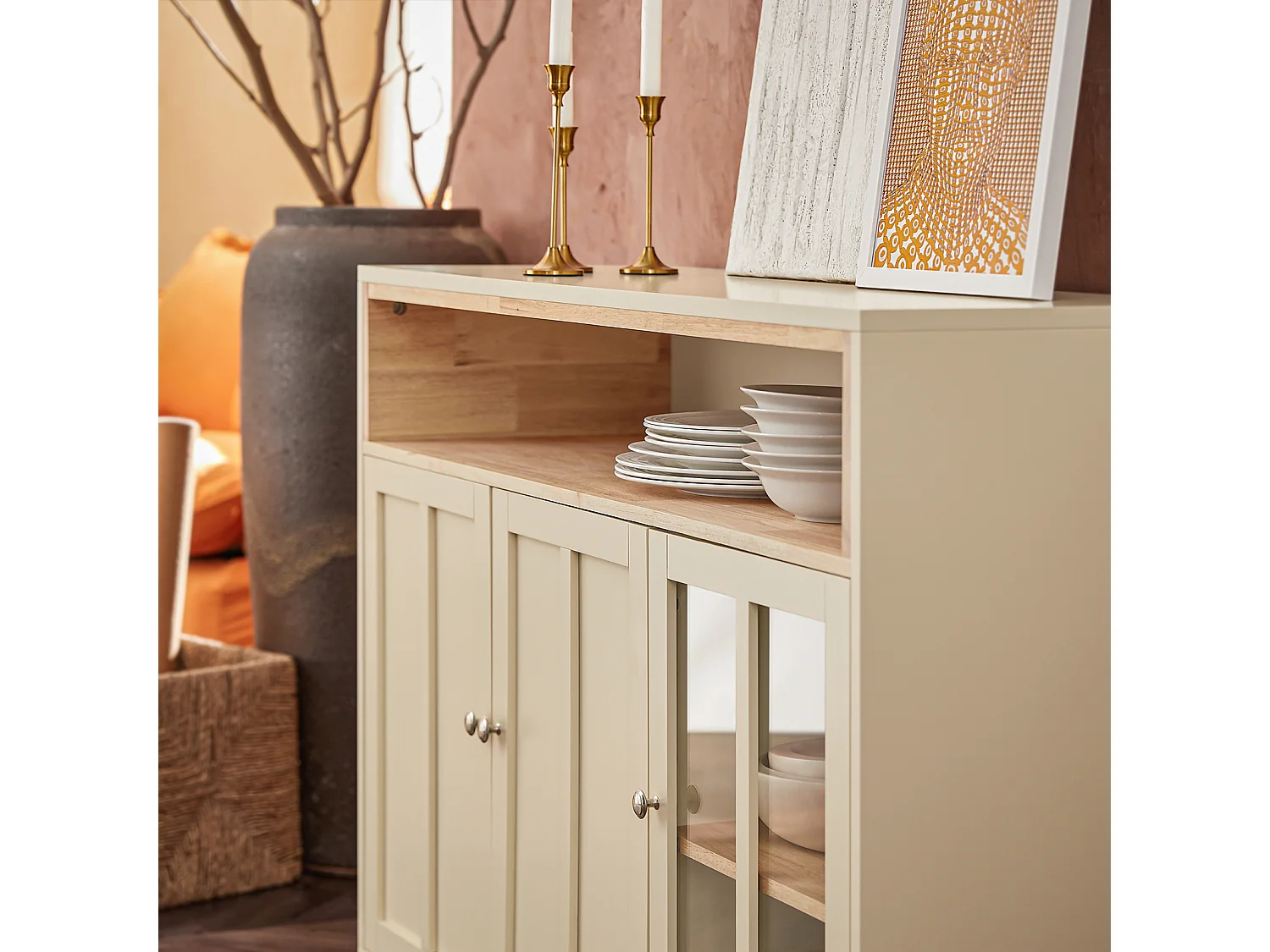 Buffet Placard de Cuisine Meuble de Rangement avec 3 Portes Meuble d'entrée, FSB80-MI