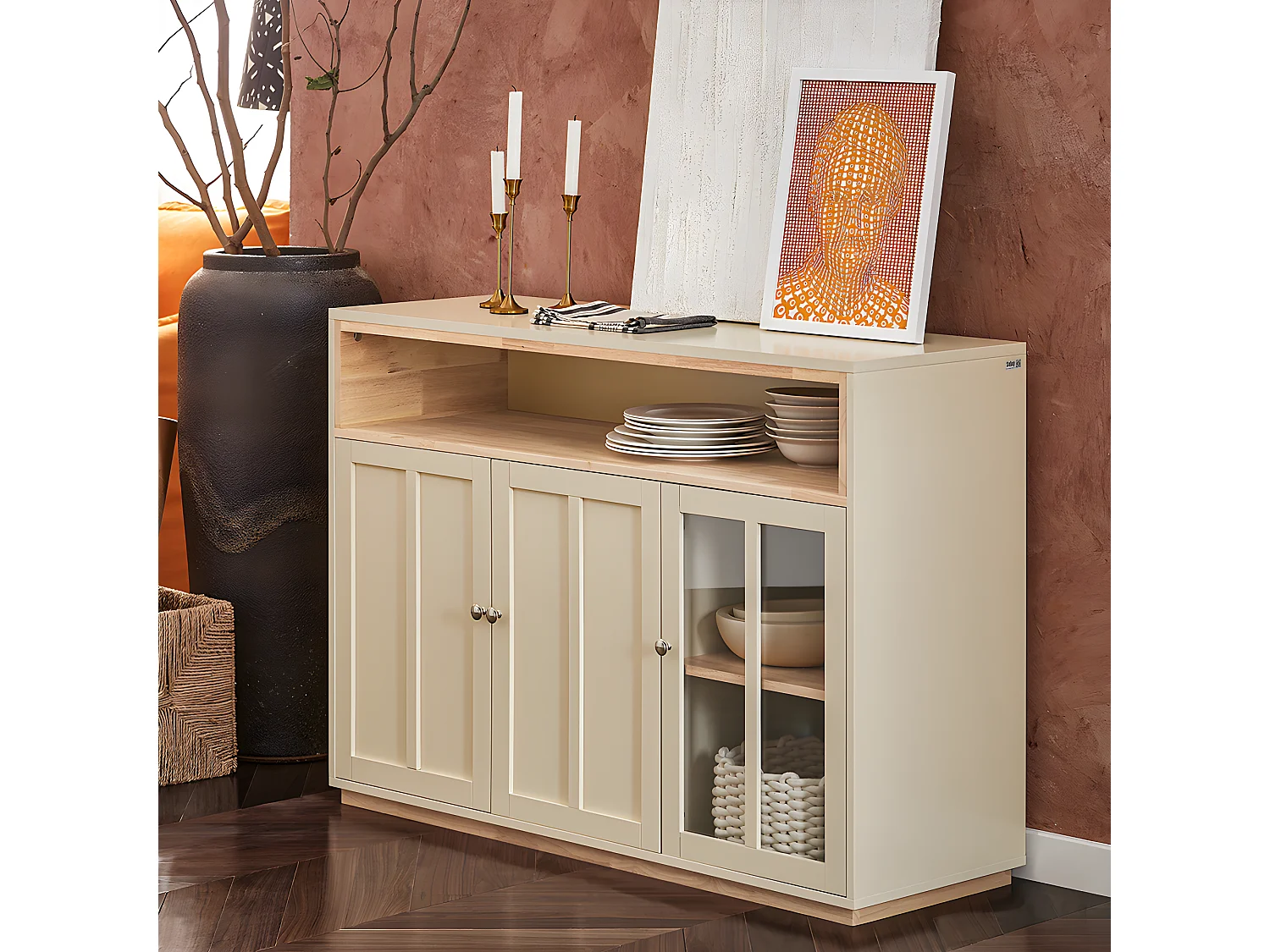 Buffet Placard de Cuisine Meuble de Rangement avec 3 Portes Meuble d'entrée, FSB80-MI