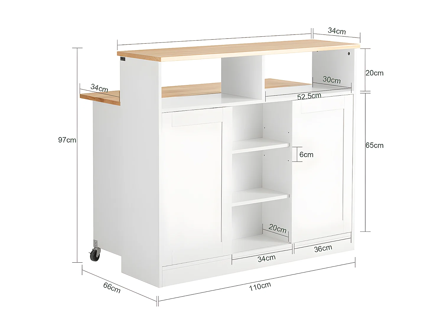 Buffet de Rangement avec Portes Coulissantes et Plan de Travail Extensible, FSB36-WN