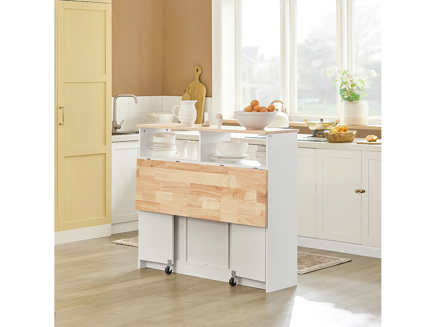 Buffet de Rangement avec Portes Coulissantes et Plan de Travail Extensible, FSB36-WN