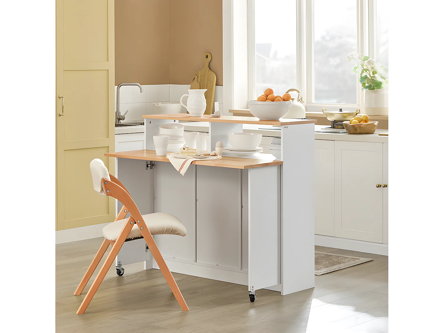 Buffet de Rangement avec Portes Coulissantes et Plan de Travail Extensible, FSB36-WN