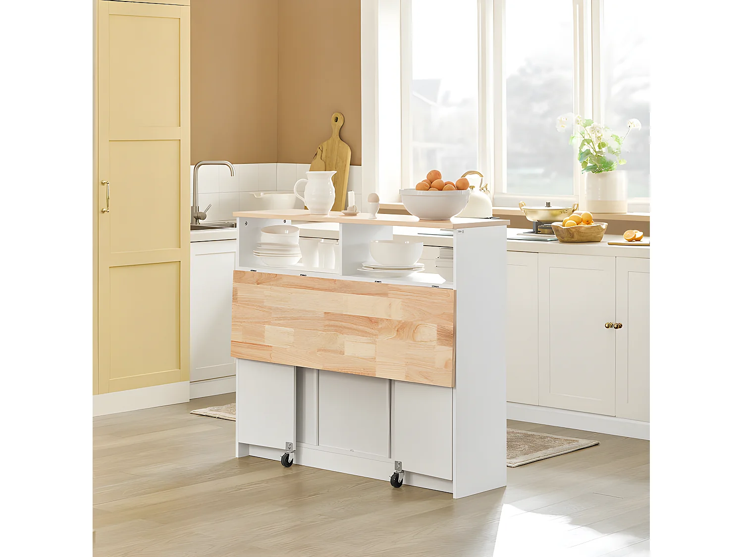 Buffet de Rangement avec Portes Coulissantes et Plan de Travail Extensible, FSB36-WN