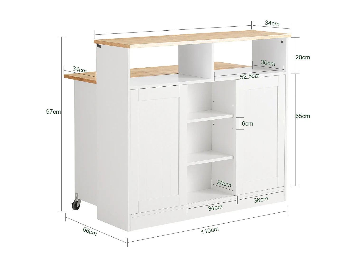 Buffet de Rangement avec Portes Coulissantes et Plan de Travail Extensible, FSB36-WN