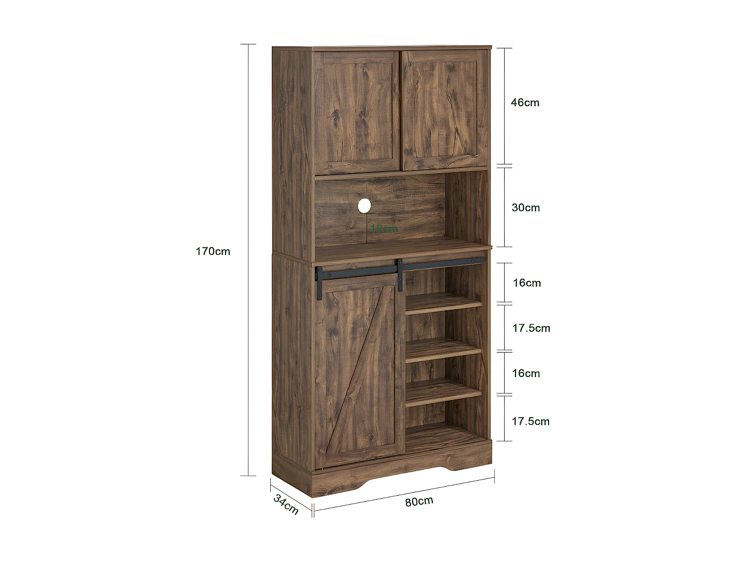 Buffet de Cuisine Meuble de Rangement avec Porte de Grange Coulissante, FSB83-N