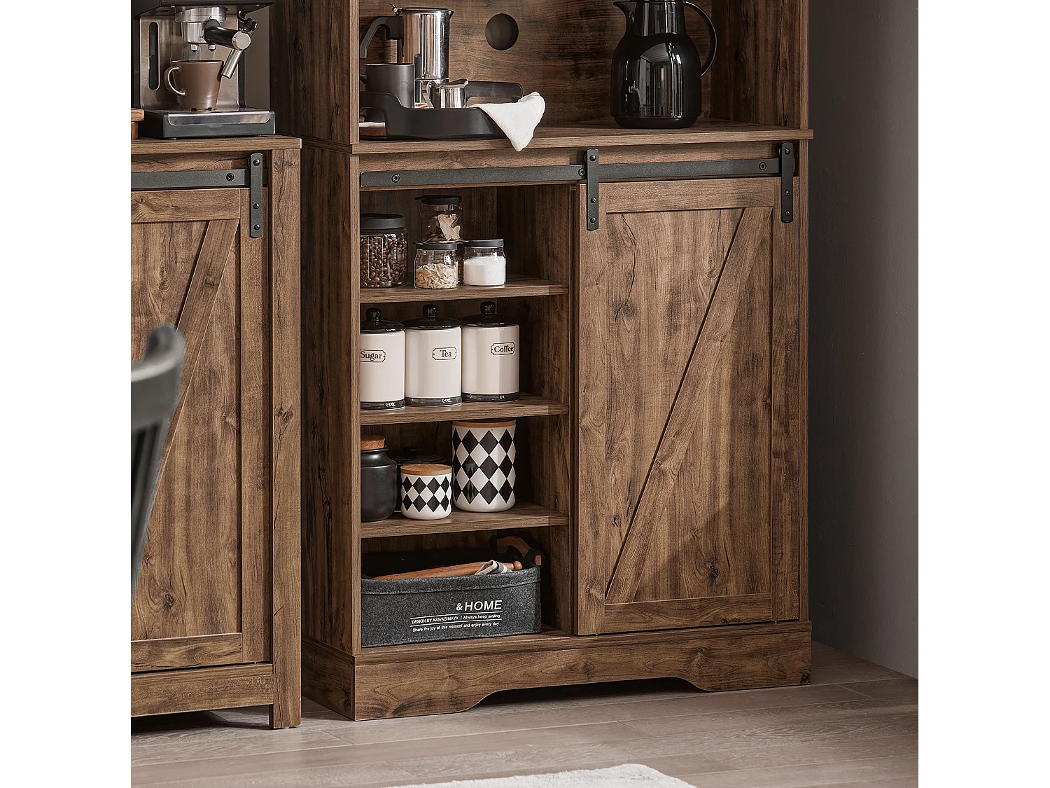 Buffet de Cuisine Meuble de Rangement avec Porte de Grange Coulissante, FSB83-N