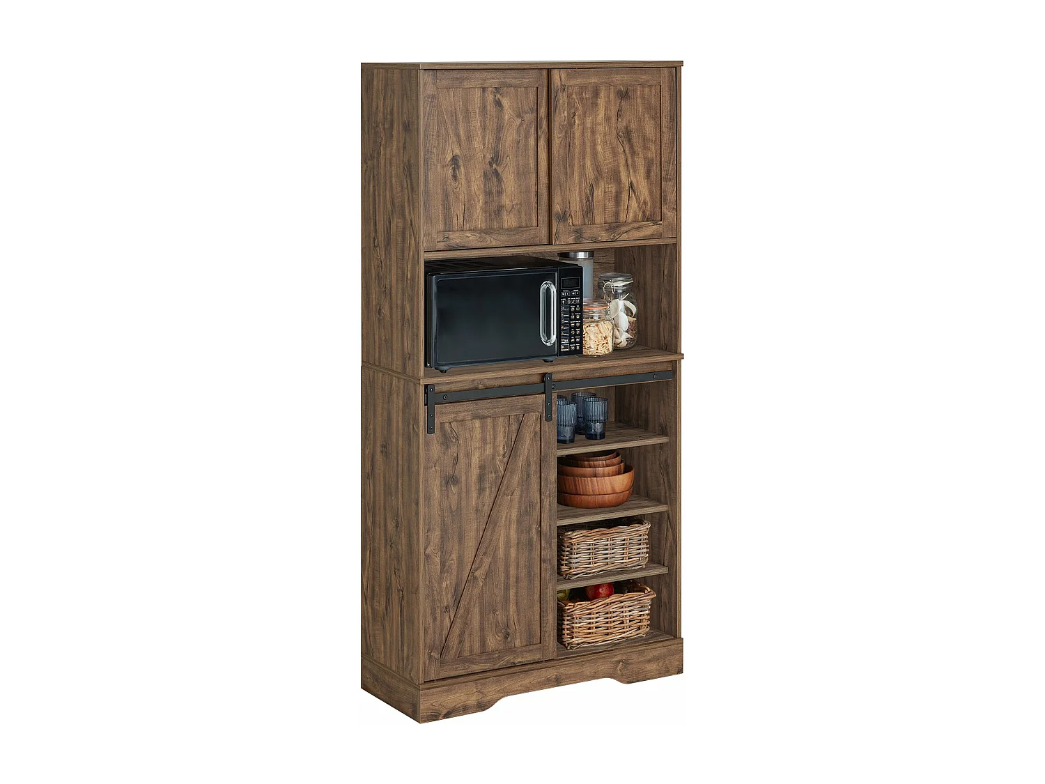 Buffet de Cuisine Meuble de Rangement avec Porte de Grange Coulissante, FSB83-N