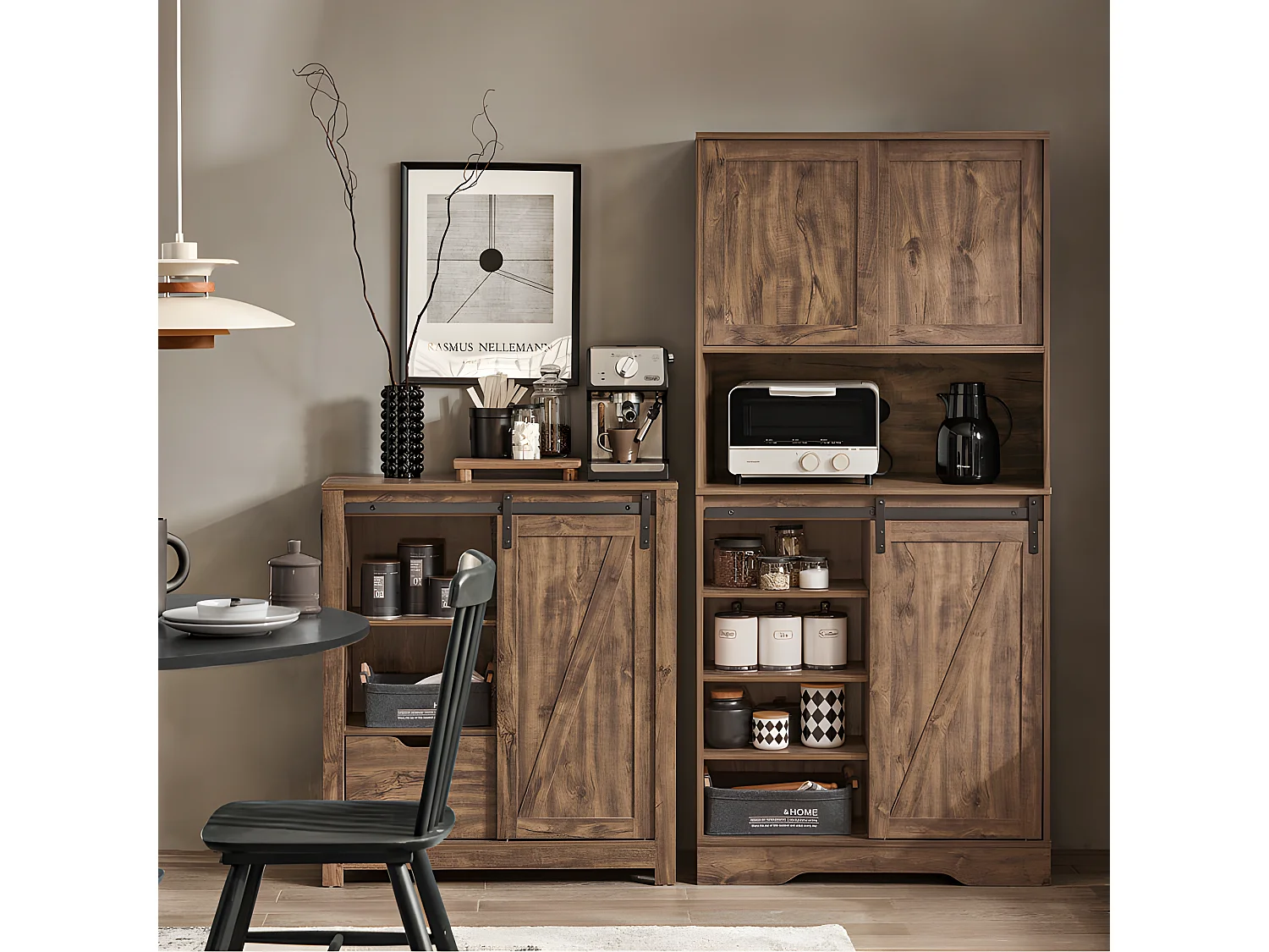 Buffet de Cuisine Meuble de Rangement avec Porte de Grange Coulissante, FSB83-N