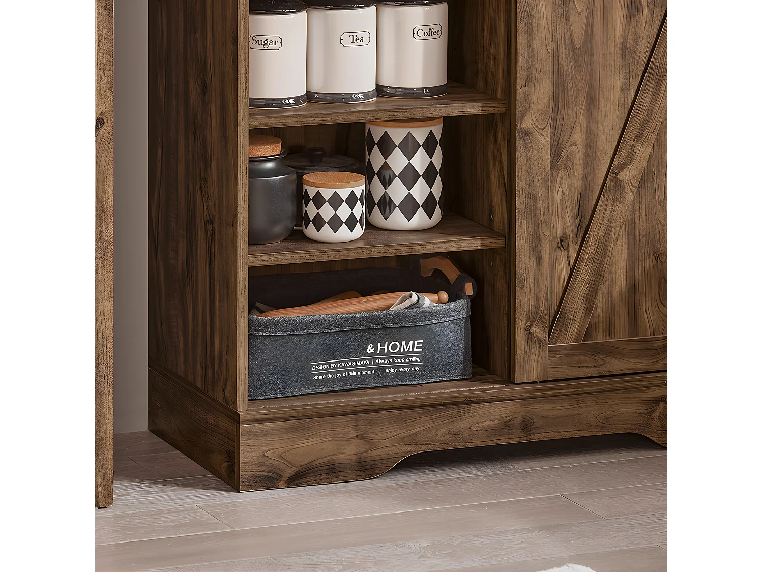 Buffet de Cuisine Meuble de Rangement avec Porte de Grange Coulissante, FSB83-N