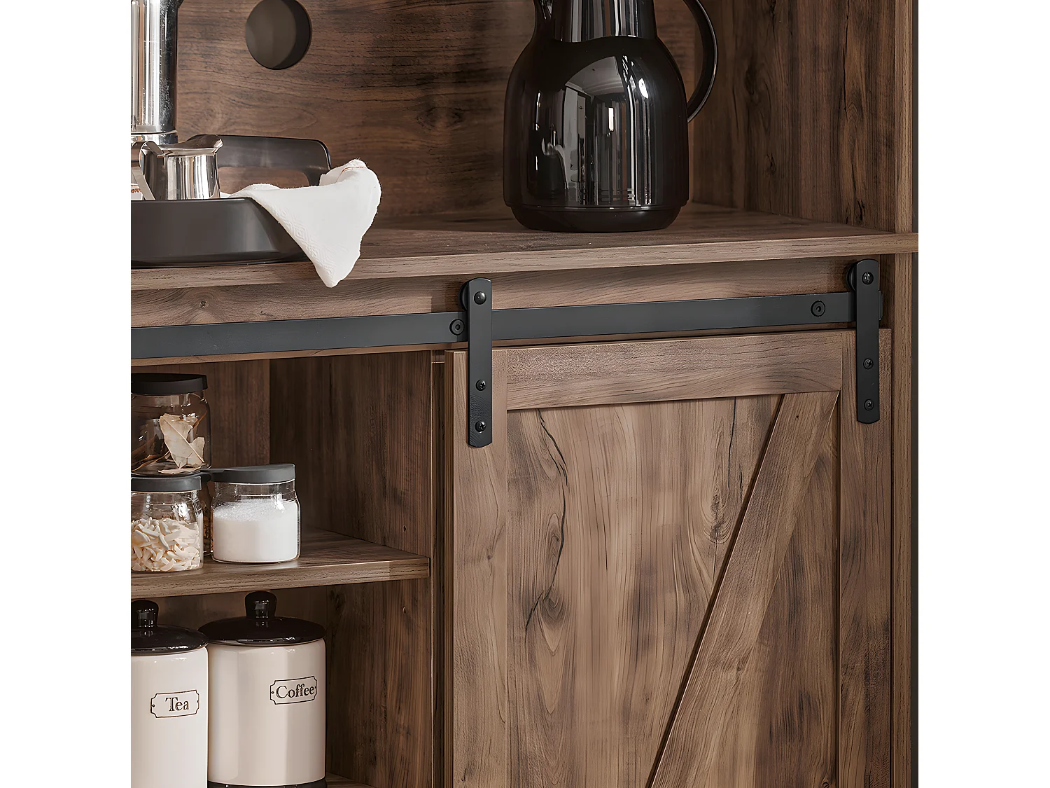 Buffet de Cuisine Meuble de Rangement avec Porte de Grange Coulissante, FSB83-N