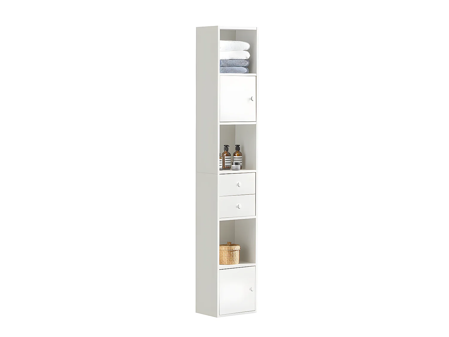 Mueble Columna de Baño Armario de Almacenamiento Armario Independiente con 2 Puertas y 2 Cajones Blanco 33x24x188cm STR10-W SoBuy ES
