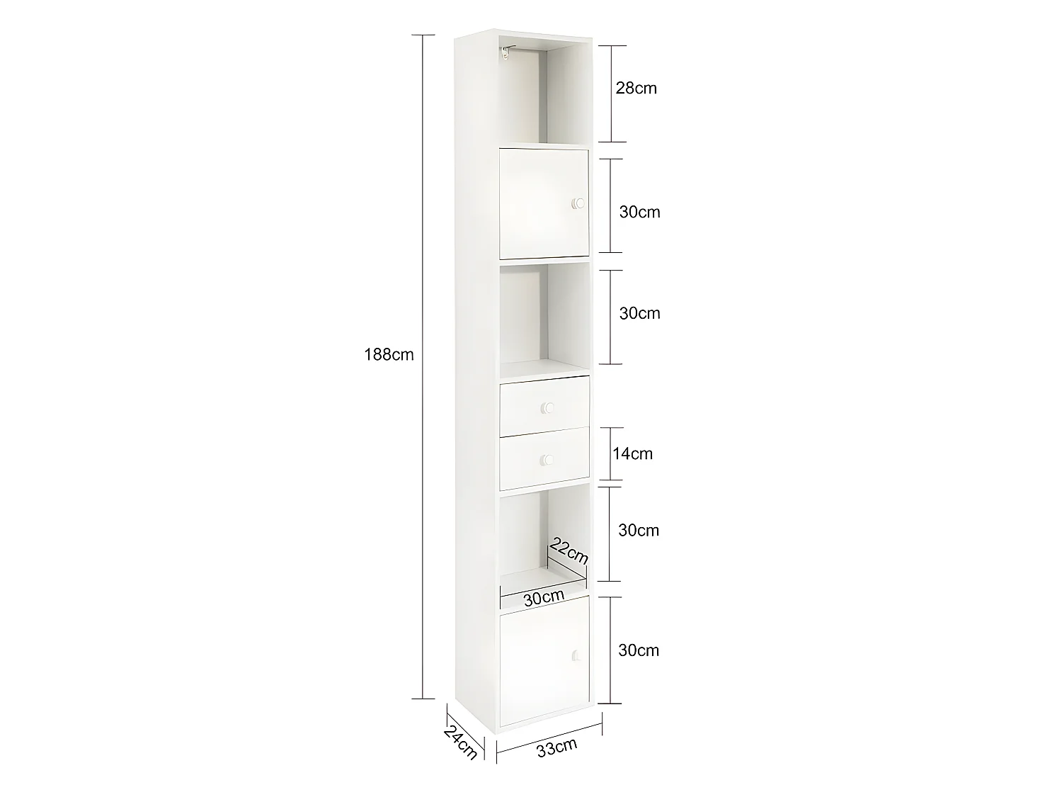Mueble Columna de Baño Armario de Almacenamiento Armario Independiente con 2 Puertas y 2 Cajones Blanco 33x24x188cm STR10-W SoBuy ES