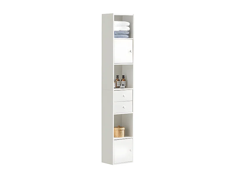 Mueble Columna de Baño Armario de Almacenamiento Armario Independiente con 2 Puertas y 2 Cajones Blanco 33x24x188cm STR10-W SoBuy ES